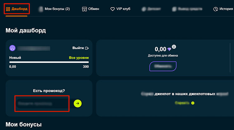 Применение промокода